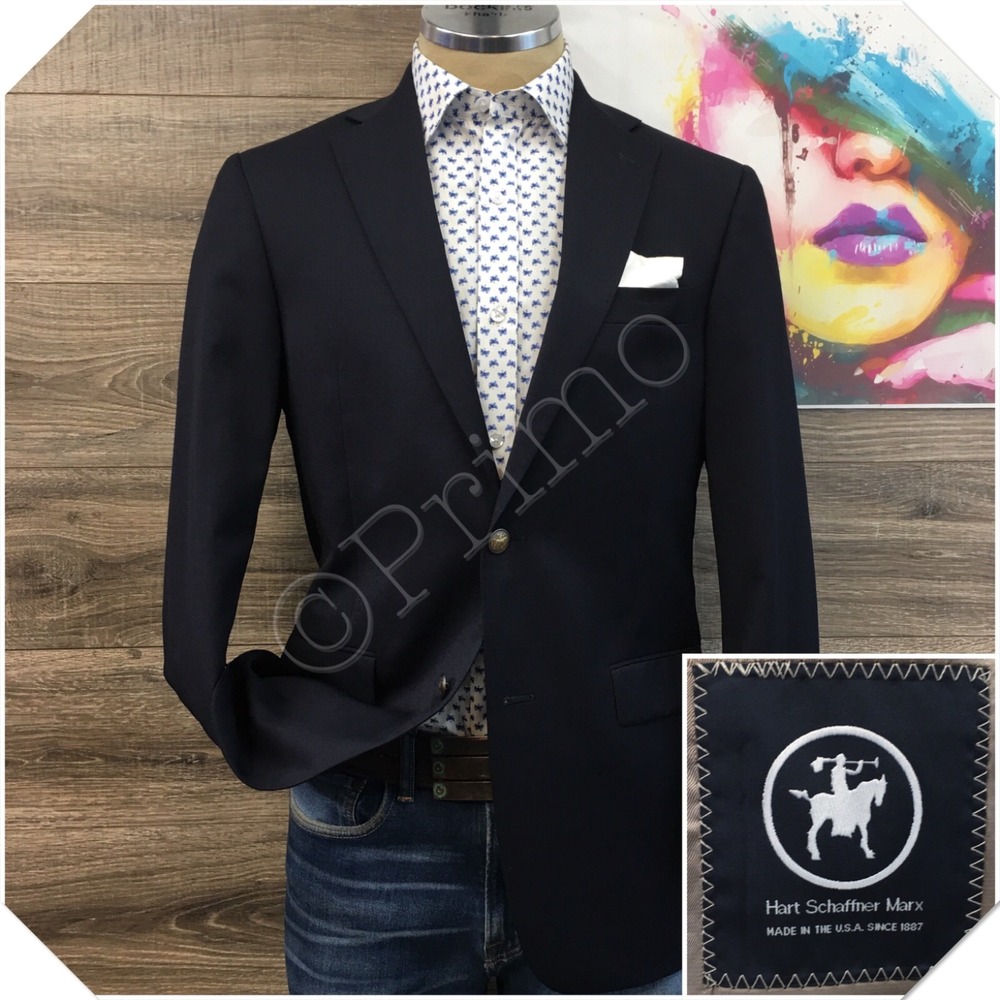 HART SCHAFFNER Mens Navy Blazer Sport Coat Casual Jacket Size 38R Classic‎ Suit
